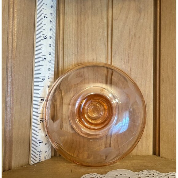 Vintage Pink Depression Elegant Glass Candle Holder Etched Floral Design - Picture 3 of 7